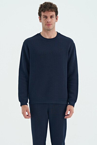 Tommylife Wholesale Omar Crew Neck Standard Fit Basic Men's Sweatshirt 88137 Indigo - Thumbnail