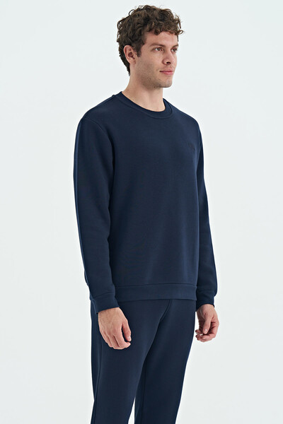 Tommylife Wholesale Omar Crew Neck Standard Fit Basic Men's Sweatshirt 88137 Indigo - Thumbnail