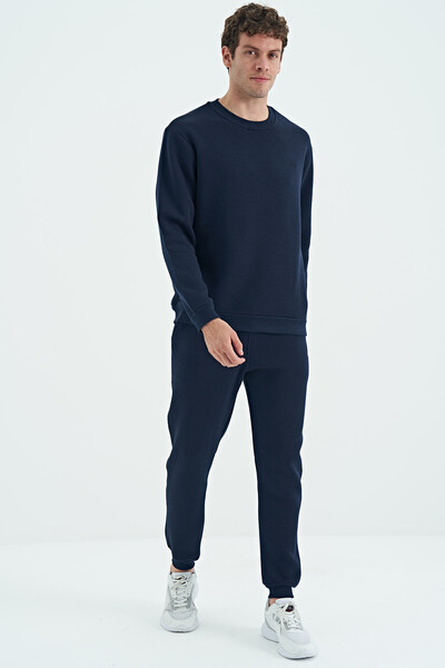 Tommylife Wholesale Omar Crew Neck Standard Fit Basic Men's Sweatshirt 88137 Indigo - Thumbnail