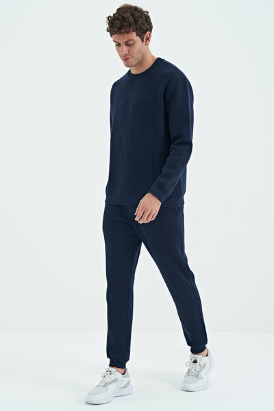 Tommylife Wholesale Omar Crew Neck Standard Fit Basic Men's Sweatshirt 88137 Indigo - Thumbnail