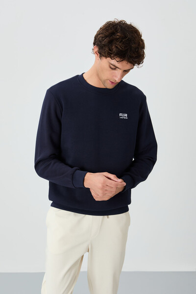 Tommylife Wholesale Omar Crew Neck Standard Fit Basic Men's Sweatshirt 88137 Navy Blue - Thumbnail