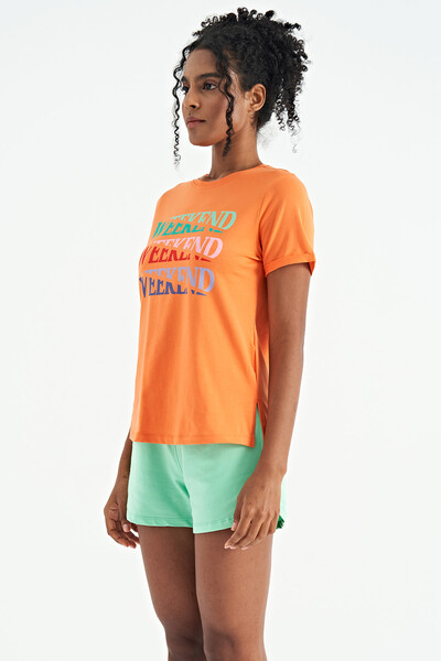 Tommylife Wholesale Orange Comfort Fit Women's Basic T-shirt - 02241 - Thumbnail
