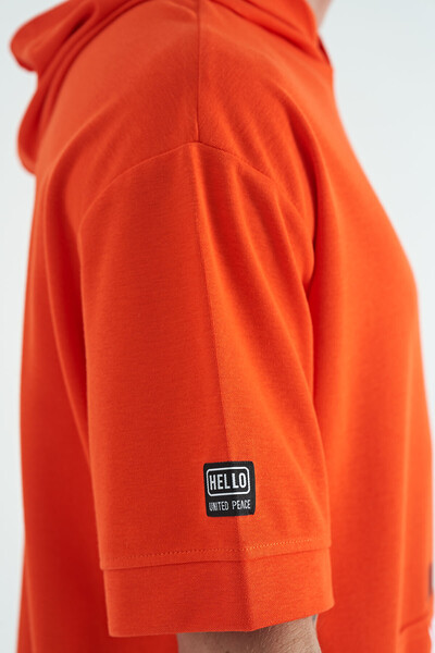 Tommylife Wholesale Orange Kangaroo Pocket Hooded Men's T-Shirt - 88195 - Thumbnail