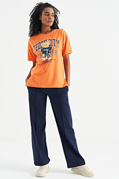 Tommylife Wholesale Orange O-Neck Low Oversize Women's T-Shirt - 02182 - Thumbnail