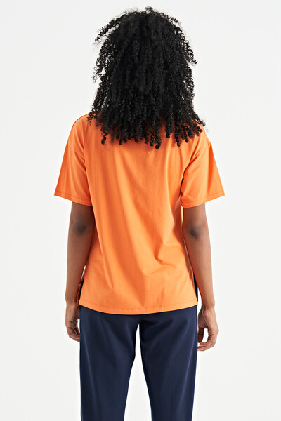 Tommylife Wholesale Orange O-Neck Low Oversize Women's T-Shirt - 02182 - Thumbnail