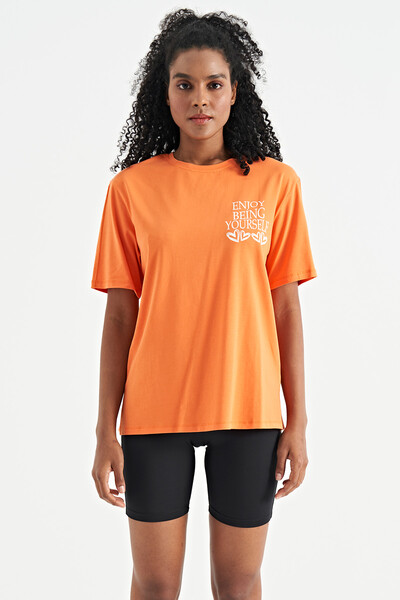 Tommylife Wholesale Orange O-Neck Short Sleeve Oversize Women's T-shirt - 02267 - Thumbnail