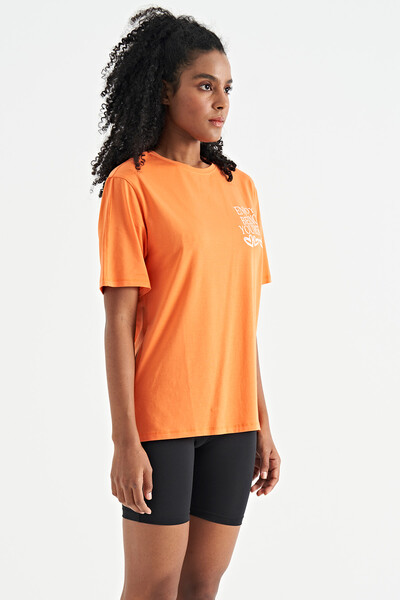 Tommylife Wholesale Orange O-Neck Short Sleeve Oversize Women's T-shirt - 02267 - Thumbnail