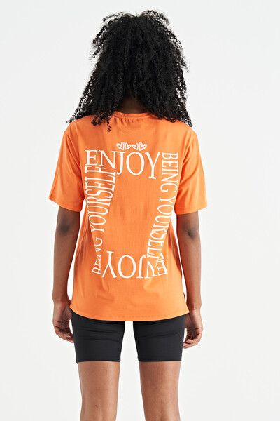 Tommylife Wholesale Orange O-Neck Short Sleeve Oversize Women's T-shirt - 02267 - Thumbnail