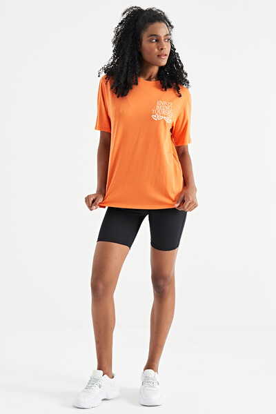 Tommylife Wholesale Orange O-Neck Short Sleeve Oversize Women's T-shirt - 02267 - Thumbnail