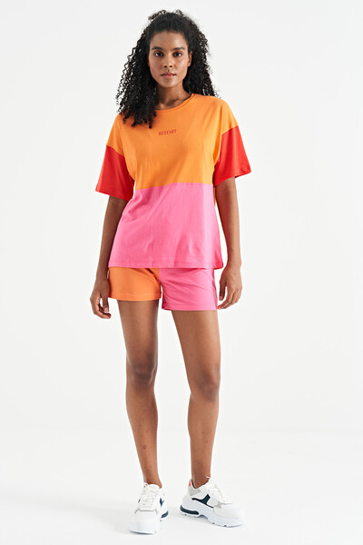 Tommylife Wholesale Orange Oversize Basic Women's T-Shirt - 02309 - Thumbnail