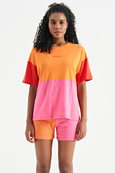Tommylife Wholesale Orange Oversize Basic Women's T-Shirt - 02309 - Thumbnail