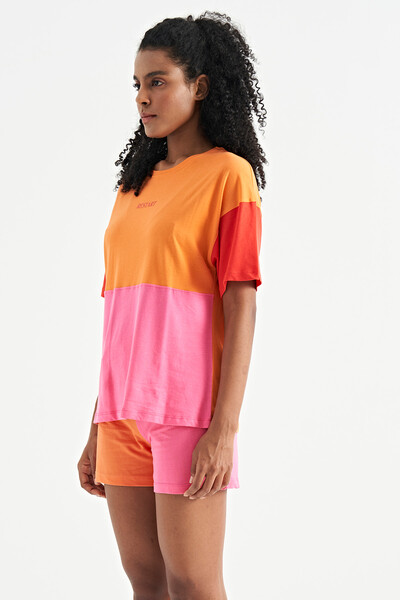 Tommylife Wholesale Orange Oversize Basic Women's T-Shirt - 02309 - Thumbnail