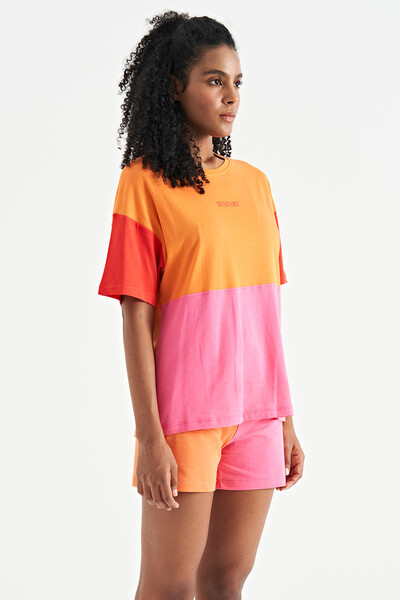 Tommylife Wholesale Orange Oversize Basic Women's T-Shirt - 02309 - Thumbnail