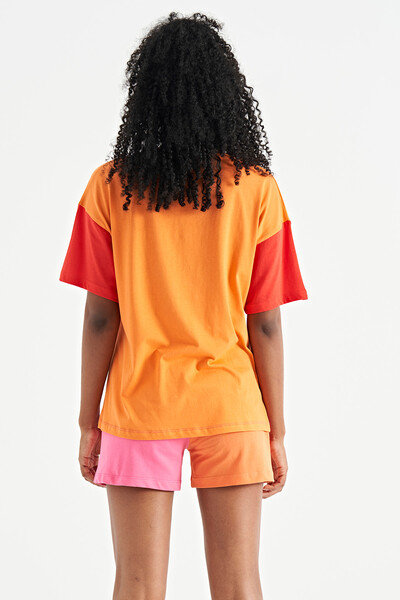 Tommylife Wholesale Orange Oversize Basic Women's T-Shirt - 02309 - Thumbnail