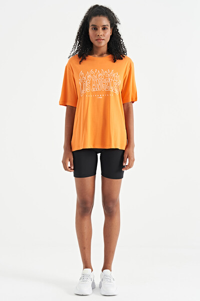 Tommylife Wholesale Orange Oversize O-Neck Basic Women's T-Shirt - 02181 - Thumbnail