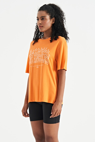 Tommylife Wholesale Orange Oversize O-Neck Basic Women's T-Shirt - 02181 - Thumbnail