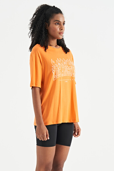 Tommylife Wholesale Orange Oversize O-Neck Basic Women's T-Shirt - 02181 - Thumbnail