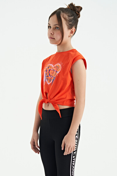 Tommylife Wholesale Orange Printed Comfy Girls T-Shirt - 75114 - Thumbnail