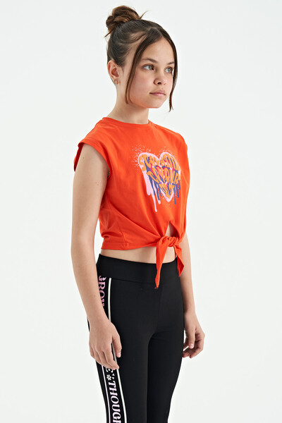 Tommylife Wholesale Orange Printed Comfy Girls T-Shirt - 75114 - Thumbnail