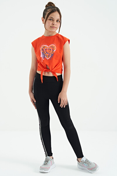 Tommylife Wholesale Orange Printed Comfy Girls T-Shirt - 75114 - Thumbnail