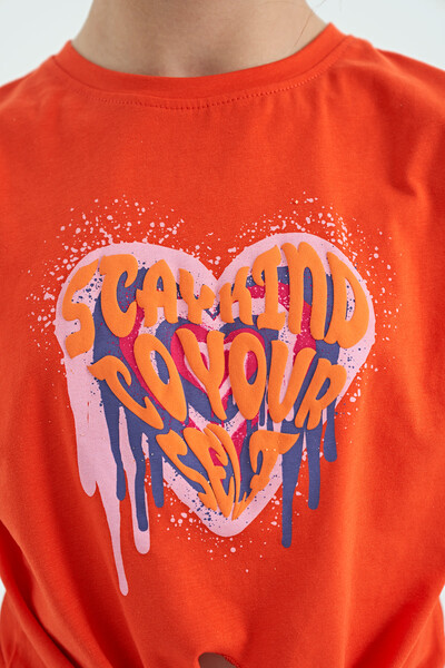 Tommylife Wholesale Orange Printed Comfy Girls T-Shirt - 75114 - Thumbnail