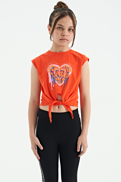 Tommylife Wholesale Orange Printed Comfy Girls T-Shirt - 75114 - Thumbnail