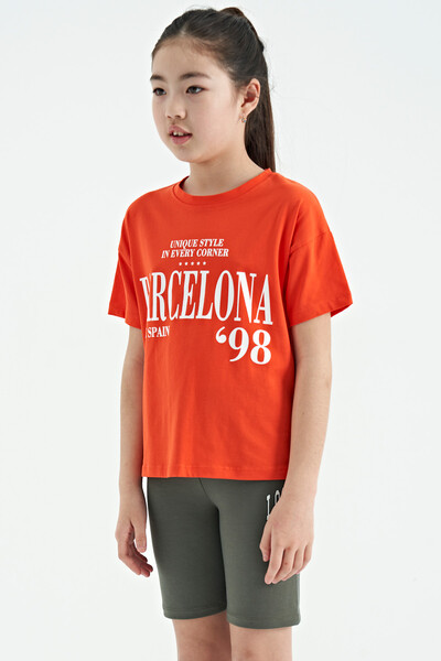 Tommylife Wholesale Orange Round Neck Printed Oversize Girls T-Shirt - 75115 - Thumbnail