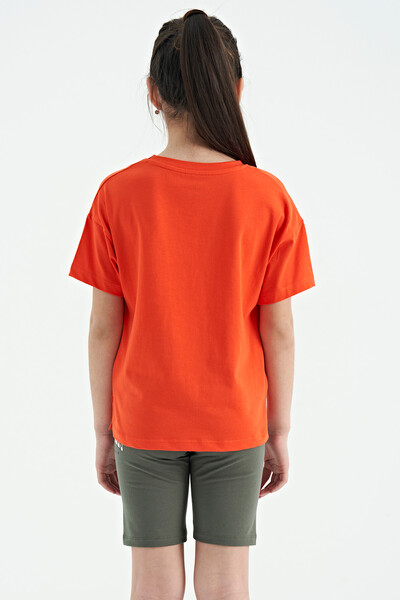 Tommylife Wholesale Orange Round Neck Printed Oversize Girls T-Shirt - 75115 - Thumbnail