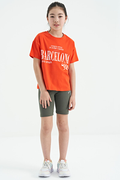 Tommylife Wholesale Orange Round Neck Printed Oversize Girls T-Shirt - 75115 - Thumbnail