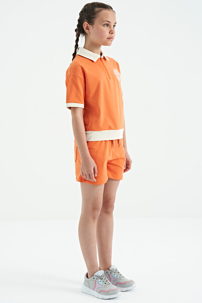 Tommylife Wholesale Orange Short Sleevelu Comfy Girls Shorts Set - 75131 - Thumbnail