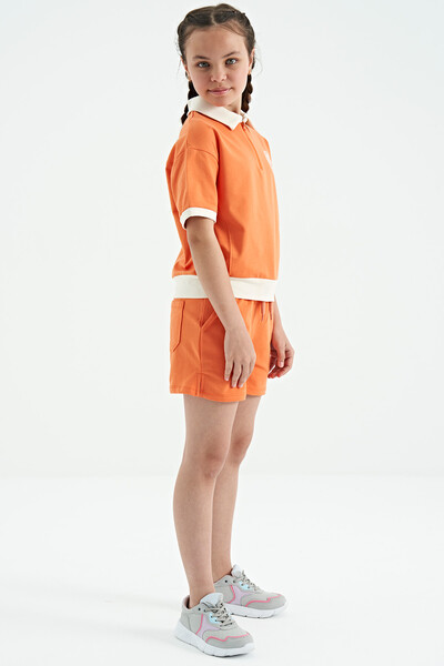 Tommylife Wholesale Orange Short Sleevelu Comfy Girls Shorts Set - 75131 - Thumbnail