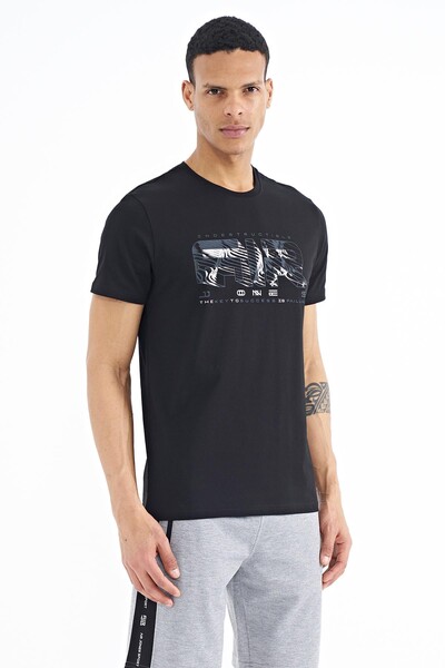 Tommylife Wholesale Oscar Crew Neck Standard Fit Printed Men's T-Shirt 88226 Black - Thumbnail