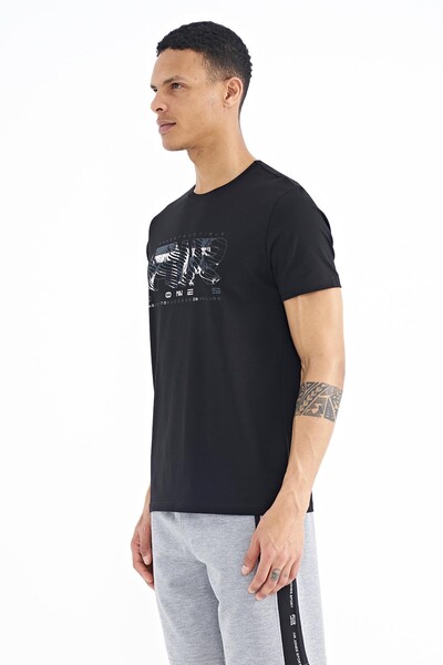 Tommylife Wholesale Oscar Crew Neck Standard Fit Printed Men's T-Shirt 88226 Black - Thumbnail