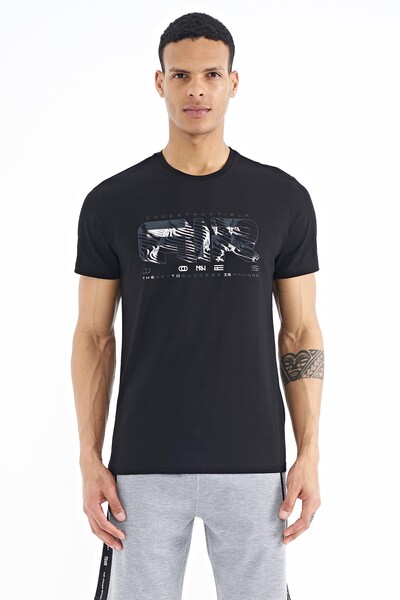 Tommylife Wholesale Oscar Crew Neck Standard Fit Printed Men's T-Shirt 88226 Black - Thumbnail