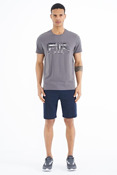 Tommylife Wholesale Oscar Crew Neck Standard Fit Printed Men's T-Shirt 88226 Dark Gray - Thumbnail