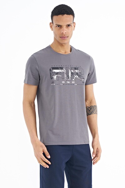 Tommylife Wholesale Oscar Crew Neck Standard Fit Printed Men's T-Shirt 88226 Dark Gray - Thumbnail