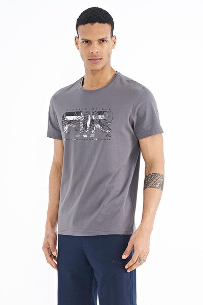 Tommylife Wholesale Oscar Crew Neck Standard Fit Printed Men's T-Shirt 88226 Dark Gray - Thumbnail