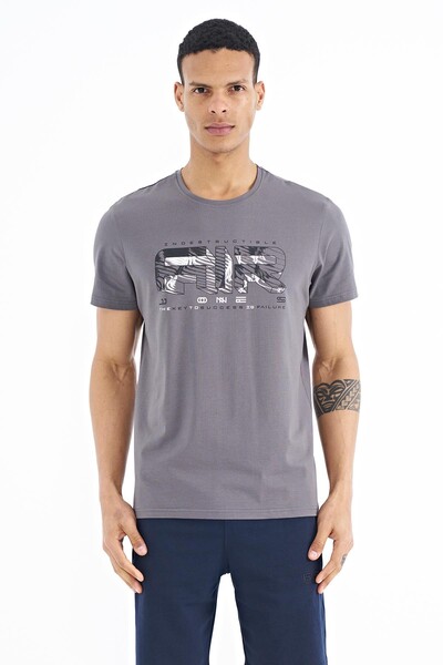 Tommylife Wholesale Oscar Crew Neck Standard Fit Printed Men's T-Shirt 88226 Dark Gray - Thumbnail