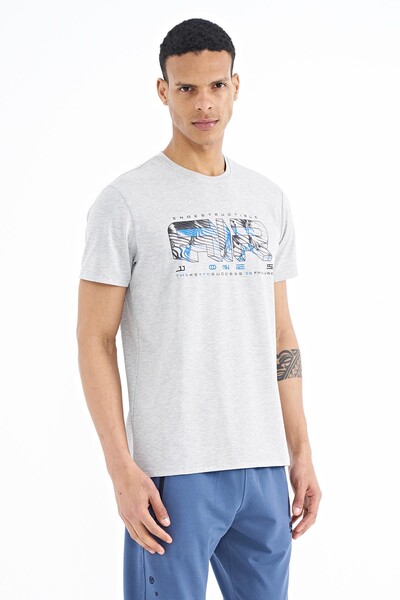 Tommylife Wholesale Oscar Crew Neck Standard Fit Printed Men's T-Shirt 88226 Gray Melange - Thumbnail