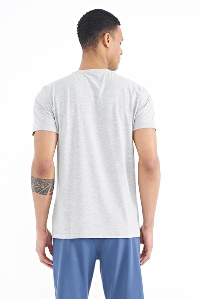 Tommylife Wholesale Oscar Crew Neck Standard Fit Printed Men's T-Shirt 88226 Gray Melange - Thumbnail