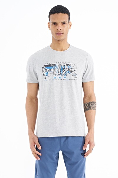 Tommylife Wholesale Oscar Crew Neck Standard Fit Printed Men's T-Shirt 88226 Gray Melange - Thumbnail