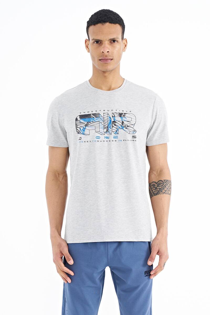 TOMMYLIFE - Tommylife Wholesale Oscar Crew Neck Standard Fit Printed Men's T-Shirt 88226 Gray Melange