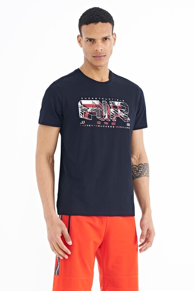 Tommylife Wholesale Oscar Crew Neck Standard Fit Printed Men's T-Shirt 88226 Navy Blue - Thumbnail