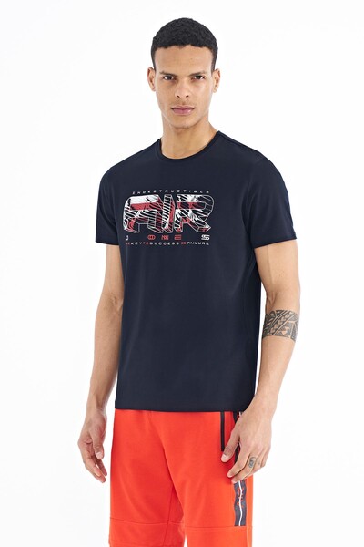 Tommylife Wholesale Oscar Crew Neck Standard Fit Printed Men's T-Shirt 88226 Navy Blue - Thumbnail