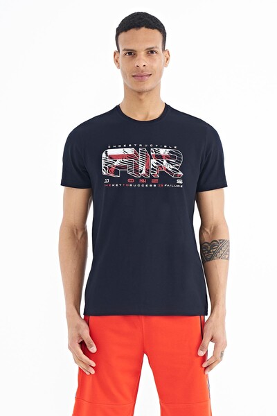 Tommylife Wholesale Oscar Crew Neck Standard Fit Printed Men's T-Shirt 88226 Navy Blue - Thumbnail