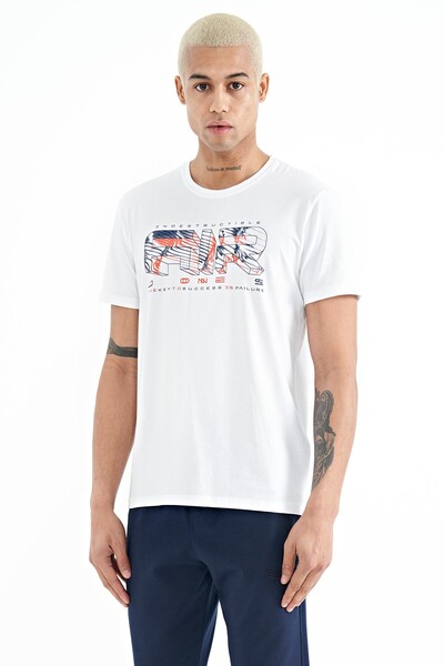 Tommylife Wholesale Oscar Crew Neck Standard Fit Printed Men's T-Shirt 88226 White - Thumbnail