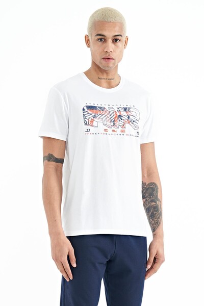 Tommylife Wholesale Oscar Crew Neck Standard Fit Printed Men's T-Shirt 88226 White - Thumbnail