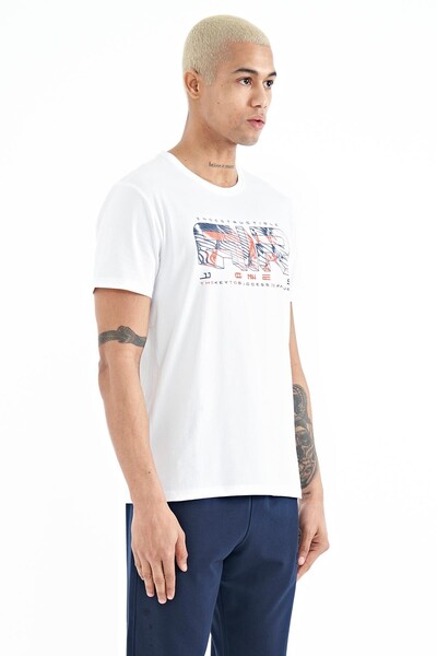 Tommylife Wholesale Oscar Crew Neck Standard Fit Printed Men's T-Shirt 88226 White - Thumbnail