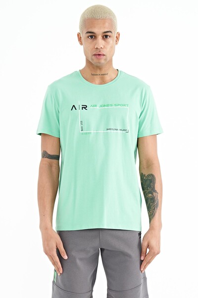 Tommylife Wholesale Otis Crew Neck Standard Fit Printed Men's T-Shirt 88228 Aqua Green - Thumbnail