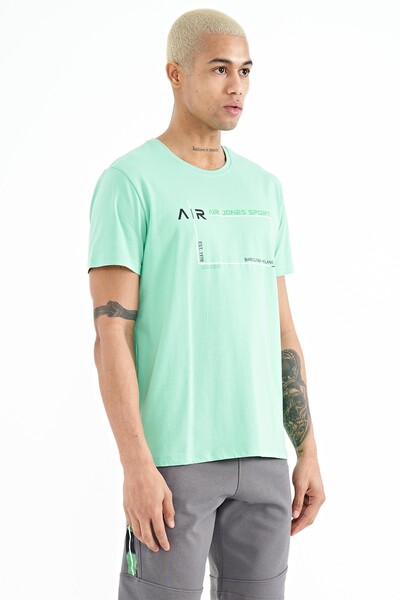 Tommylife Wholesale Otis Crew Neck Standard Fit Printed Men's T-Shirt 88228 Aqua Green - Thumbnail